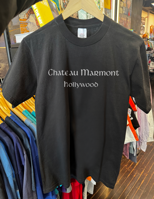 90s CHATEAU MARMONT RARE WASHED BLACK TEE - front & back