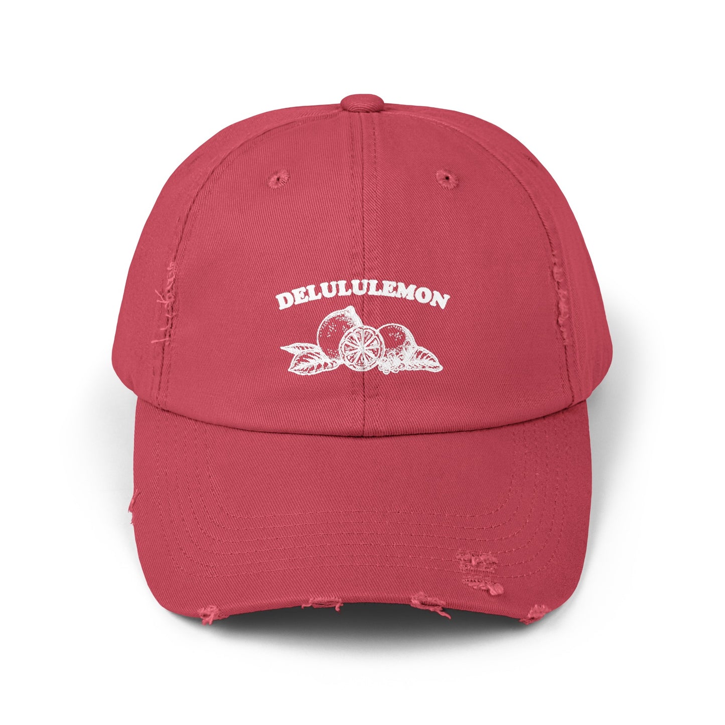 'DELULULEMON' distressed dad hat