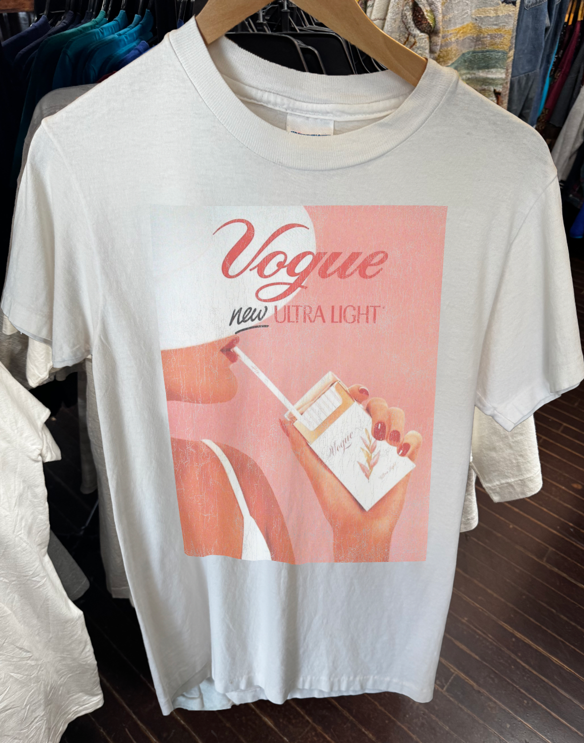 80s VOGUE CIGARETTE ADVERT WASHED WHITE TEE